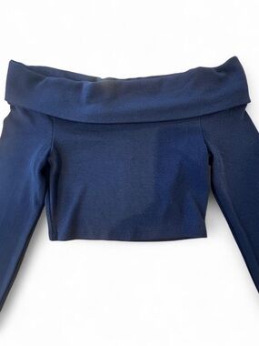 Garage Navy Off-Shoulder Long Sleeve Crop Top
